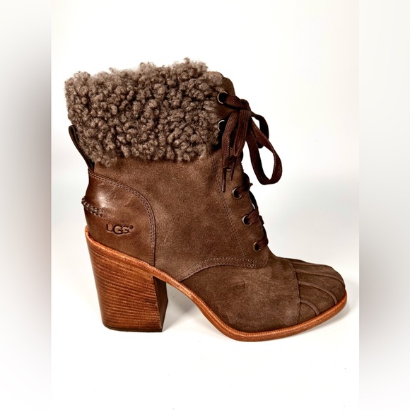UGG JAXON SUEDE CUFF LACE UP SHEARLING BOOTS - Picture 4 of 12